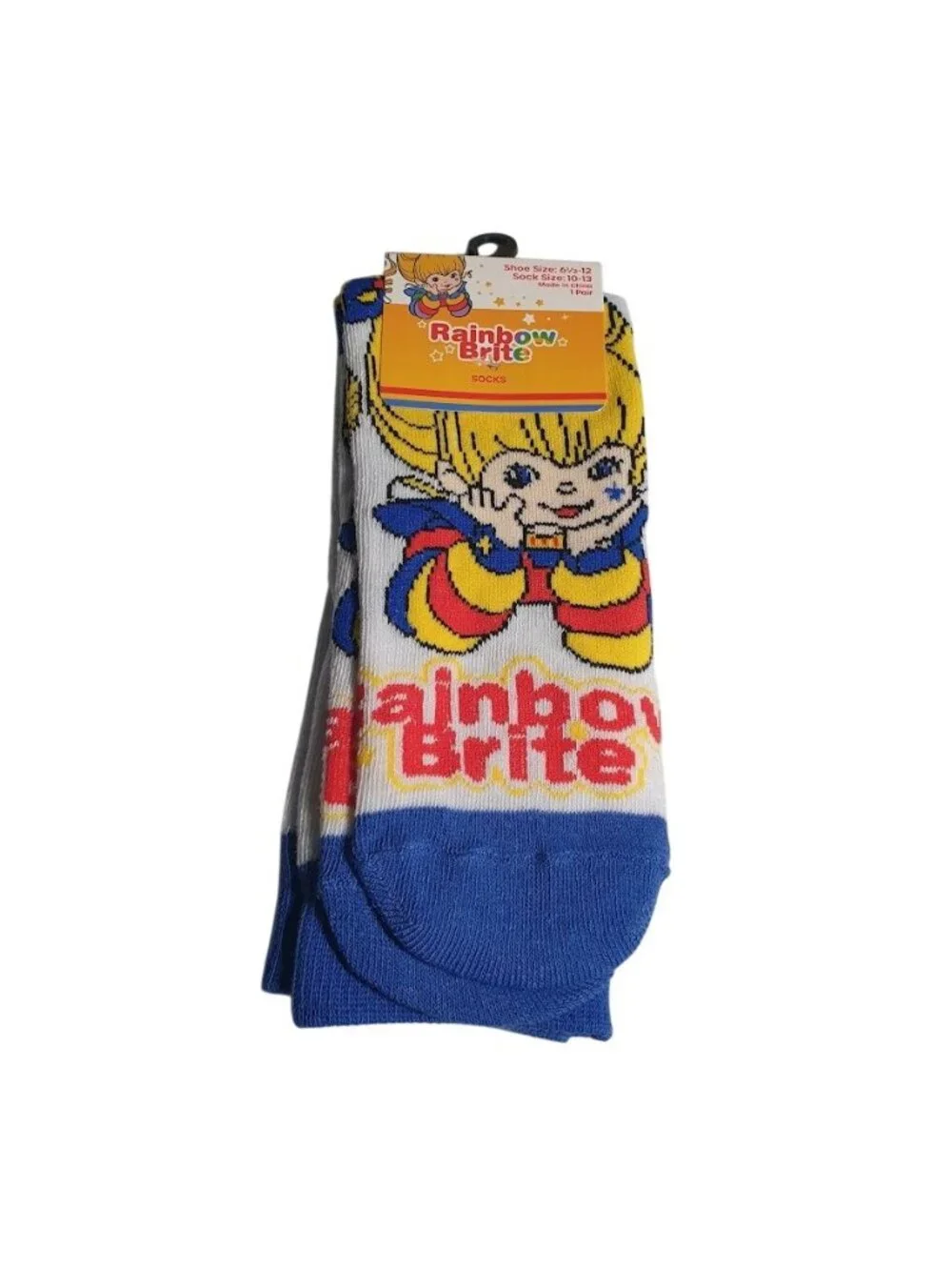 Rainbow Brite White Blue Yellow Red Socks Shoe Size 6.5 to 2 Cartoon Doll Gift
